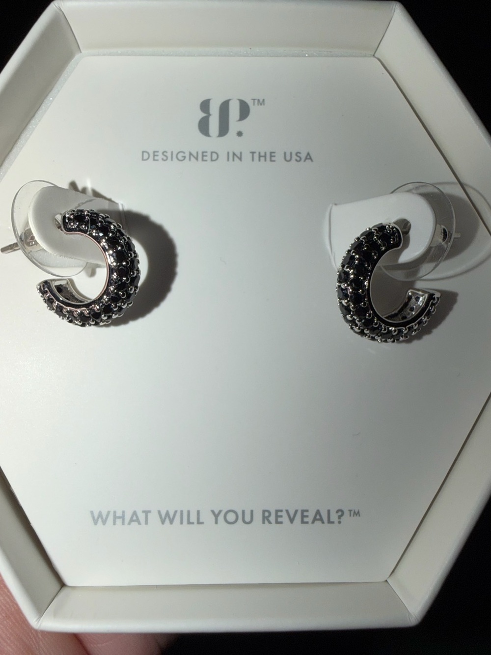 Bomb Party RETRO Earrings-The Katie Hoops Black Onyx on Rhodium RBP4645